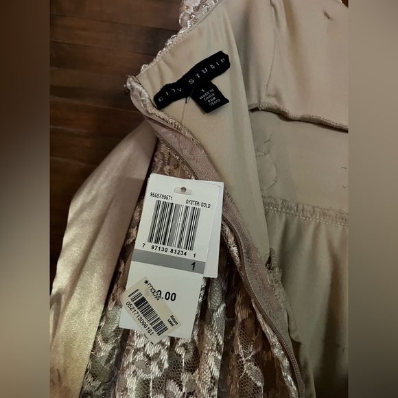 City Studio Macy’s Brand Strapless Gold Zip Dress NWT Lace W/ Rose Size 1 Women - Picture 5 of 7